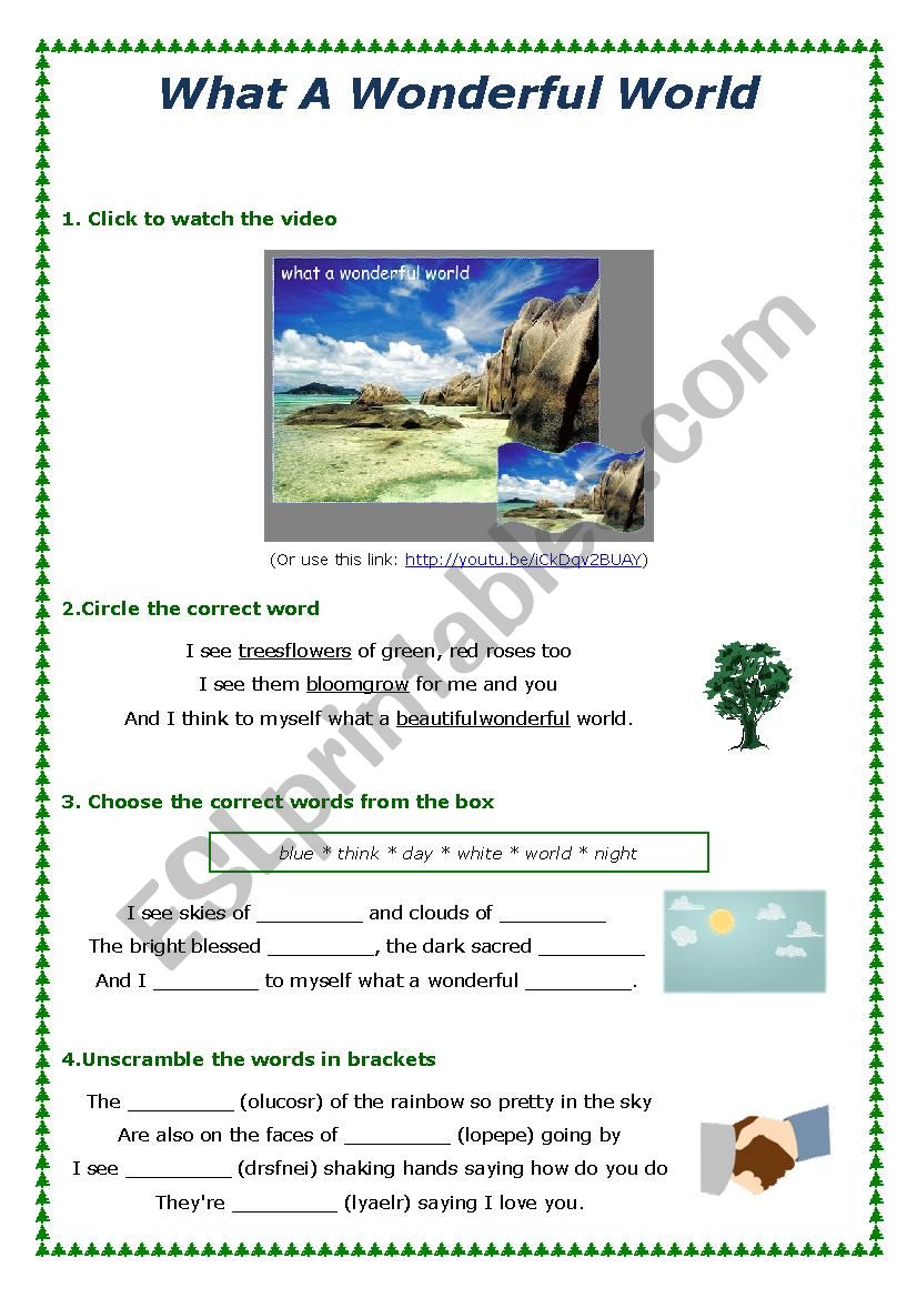 What a Wonderful World worksheet What a Wonderful World worksheet