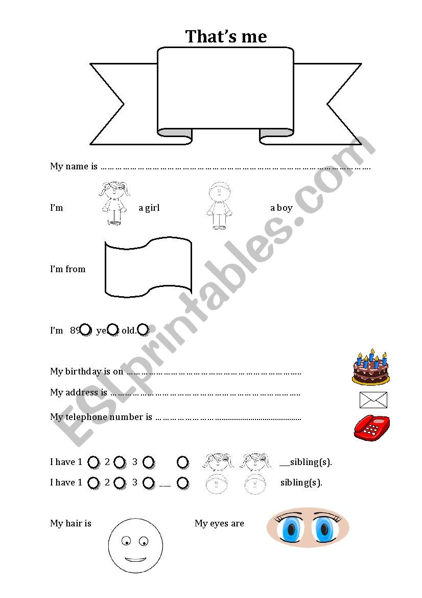Cover - Thats Me worksheet