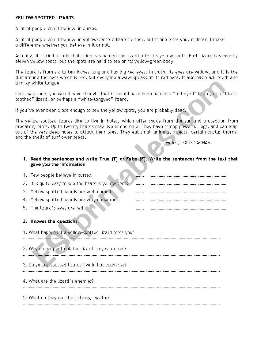 Yellow Spotted Lizards worksheet