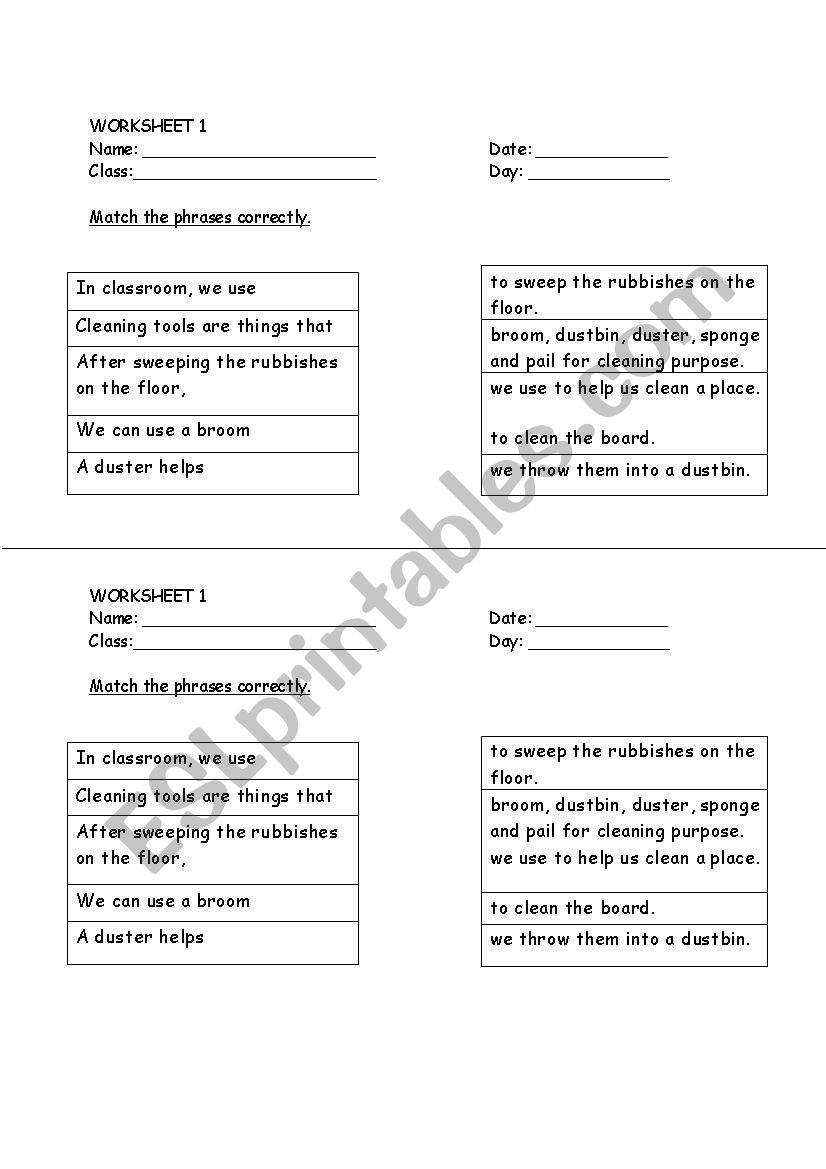 Board game worksheet