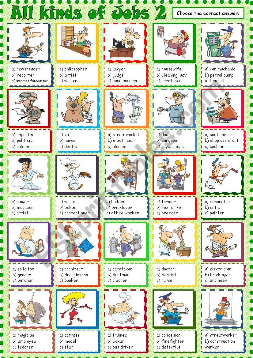 All kinds of Jobs worksheet