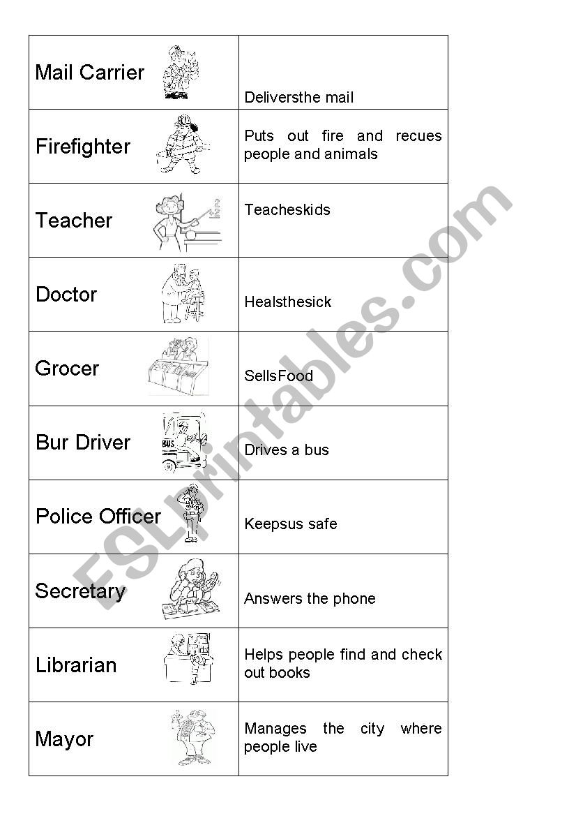 Jobs and Definitions Memory Game