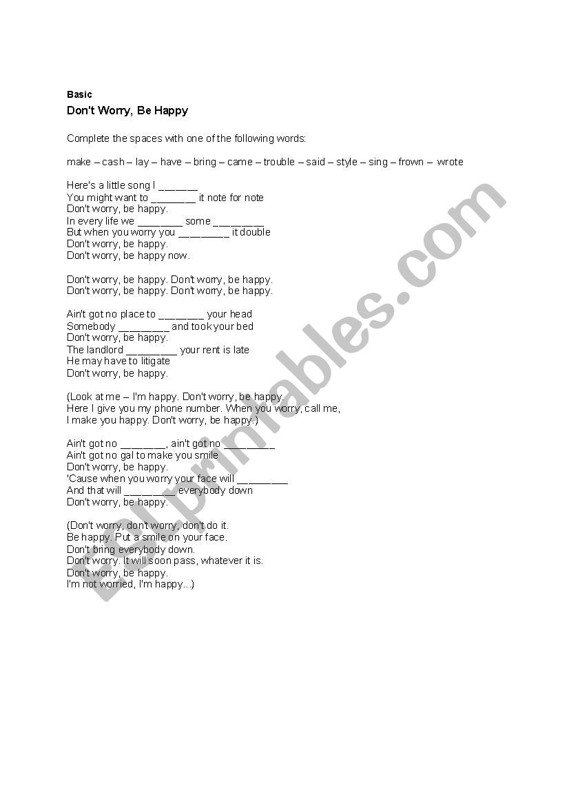 Song Basic worksheet