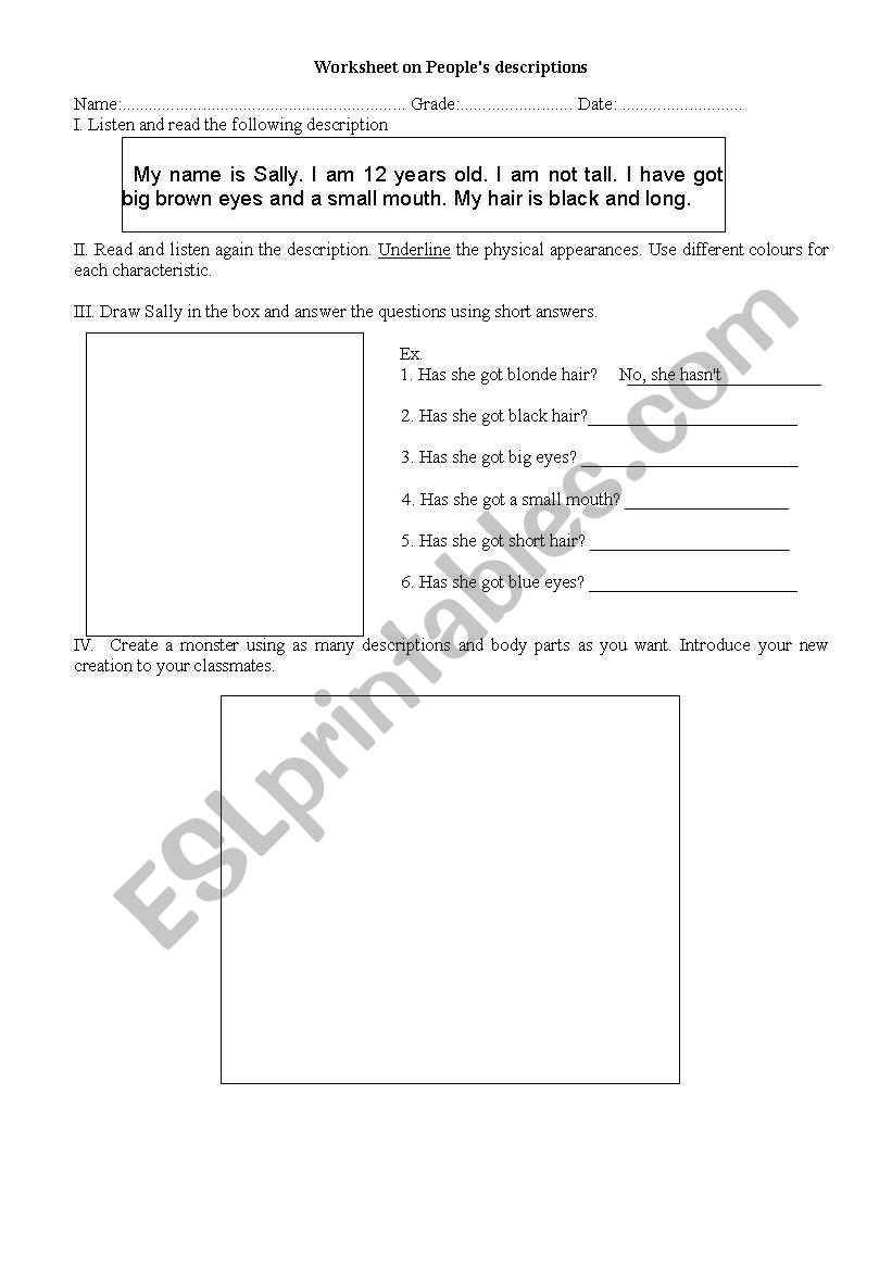 Describing people worksheet