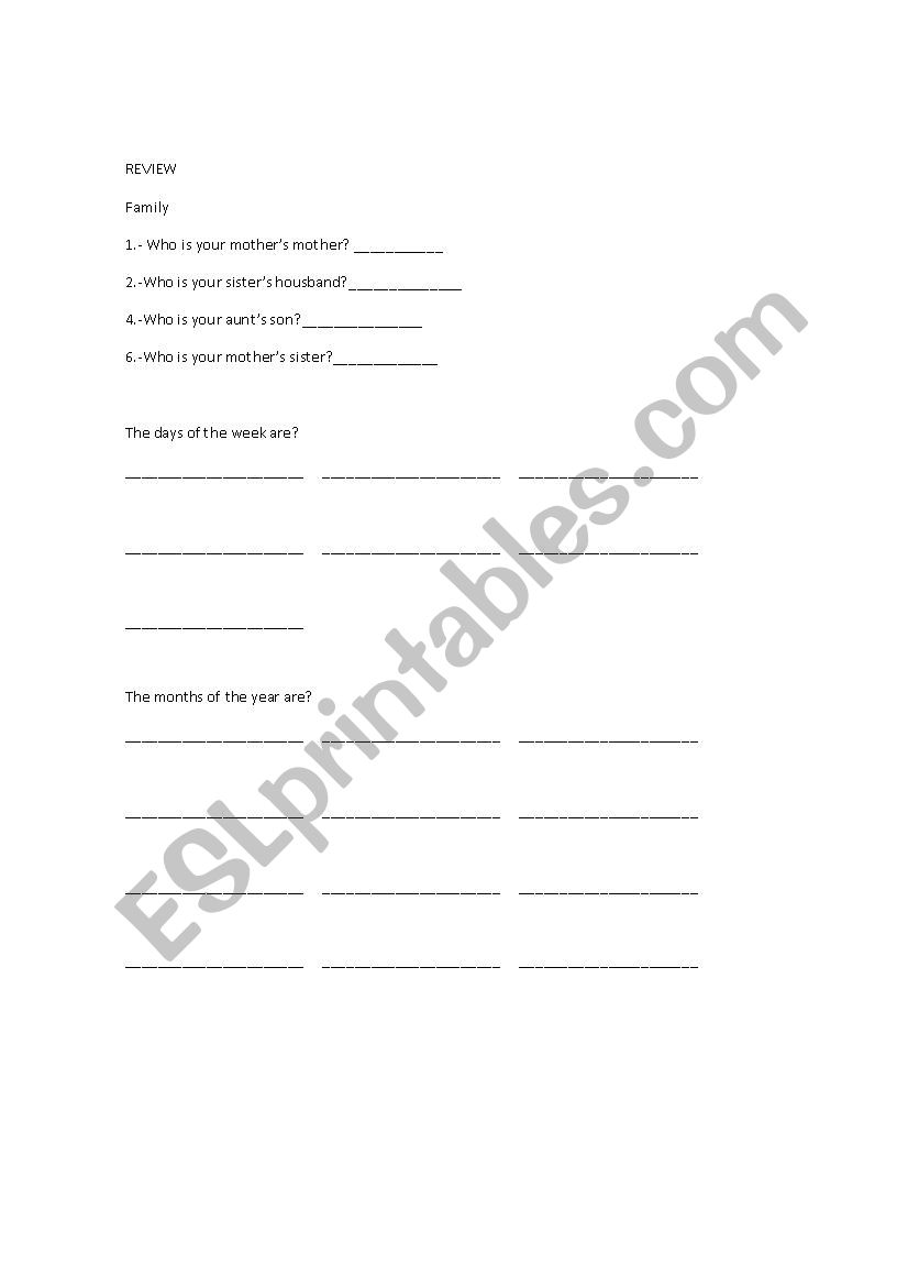family6days worksheet