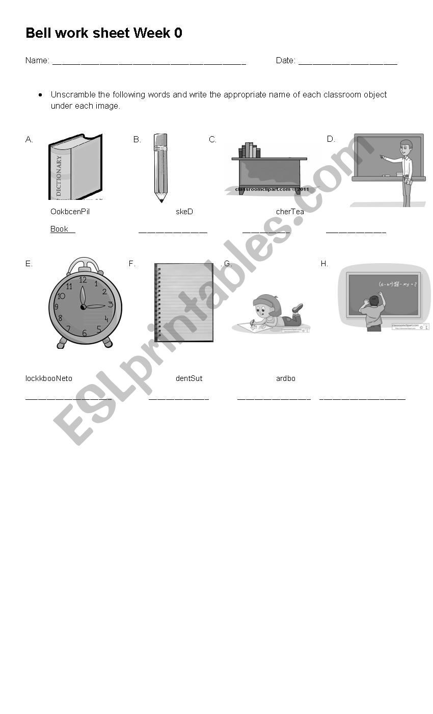 Classroom objects worksheet