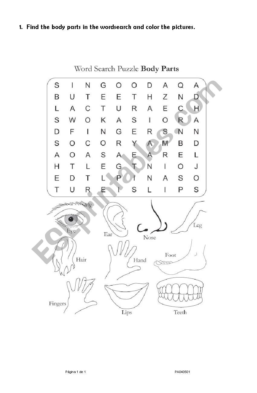 BODY PARTS WORDSEARCH worksheet