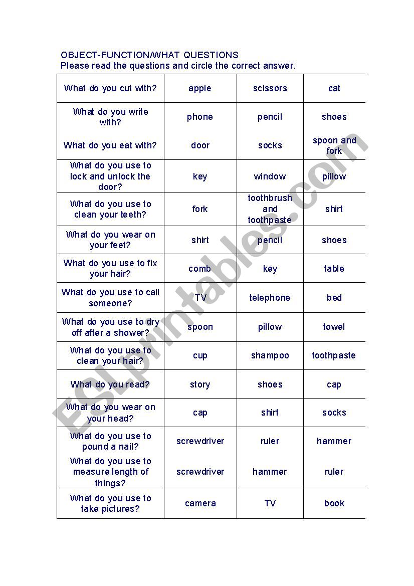 Object-Function worksheet