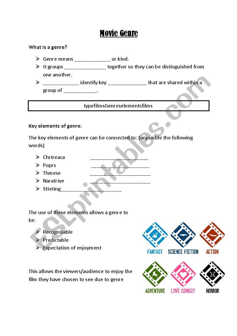 Movie Genre worksheet