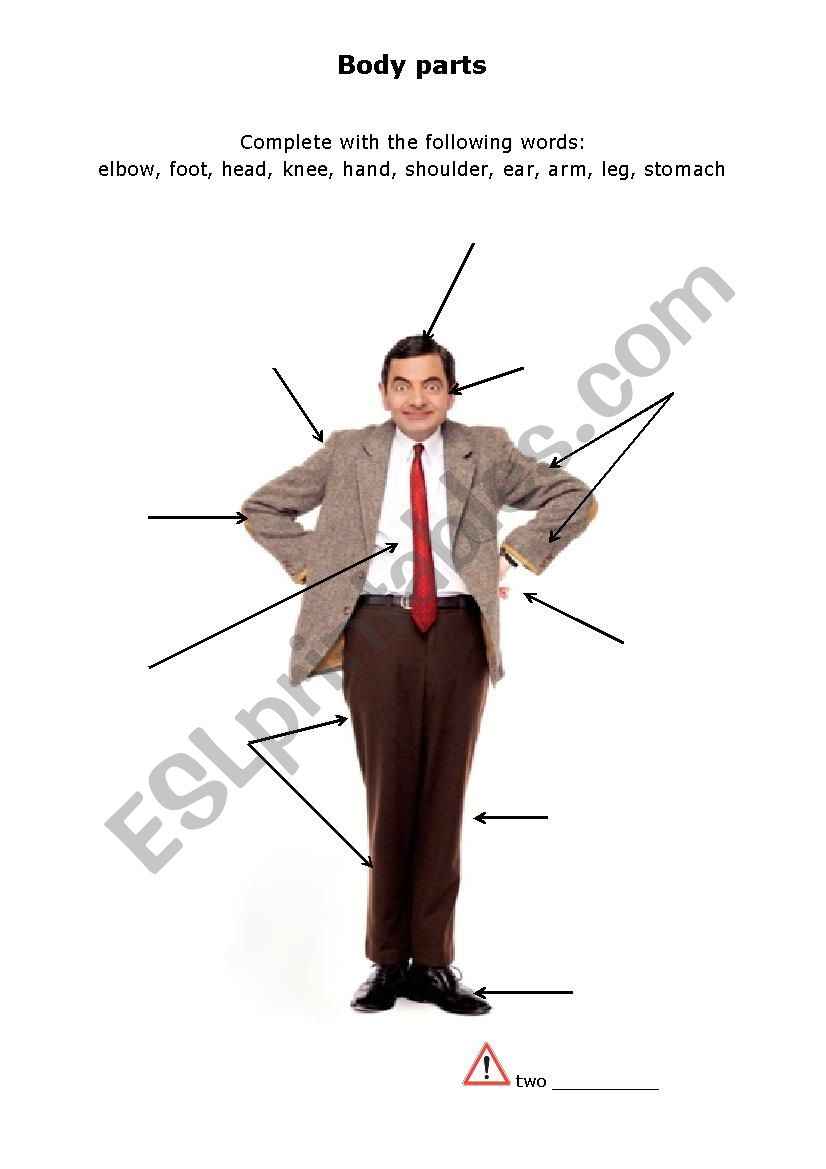 Mr Beans body parts worksheet