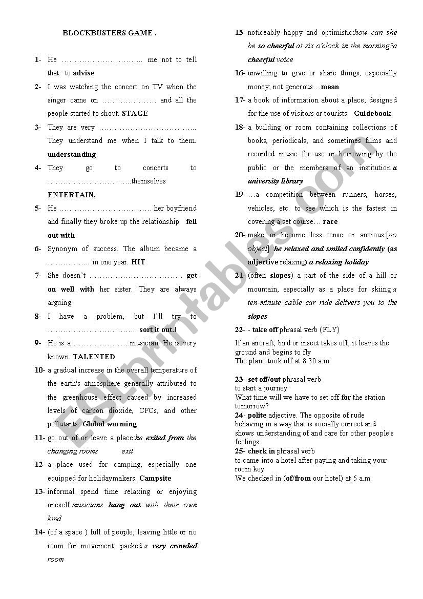 BLOCKBUSTERÂ´S GAME worksheet