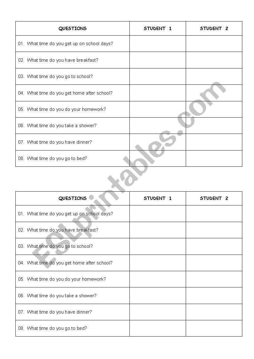 Routine interview worksheet