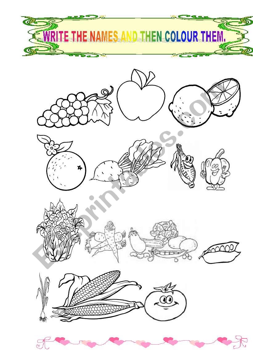 FRUIT AND VEGETABLES worksheet