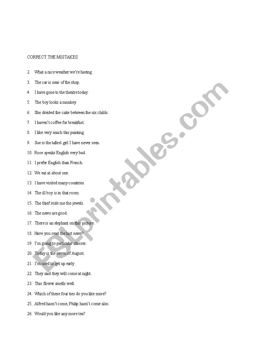 mistake correction worksheet