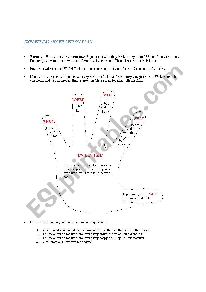 Expressing Anger Lesson Plan worksheet