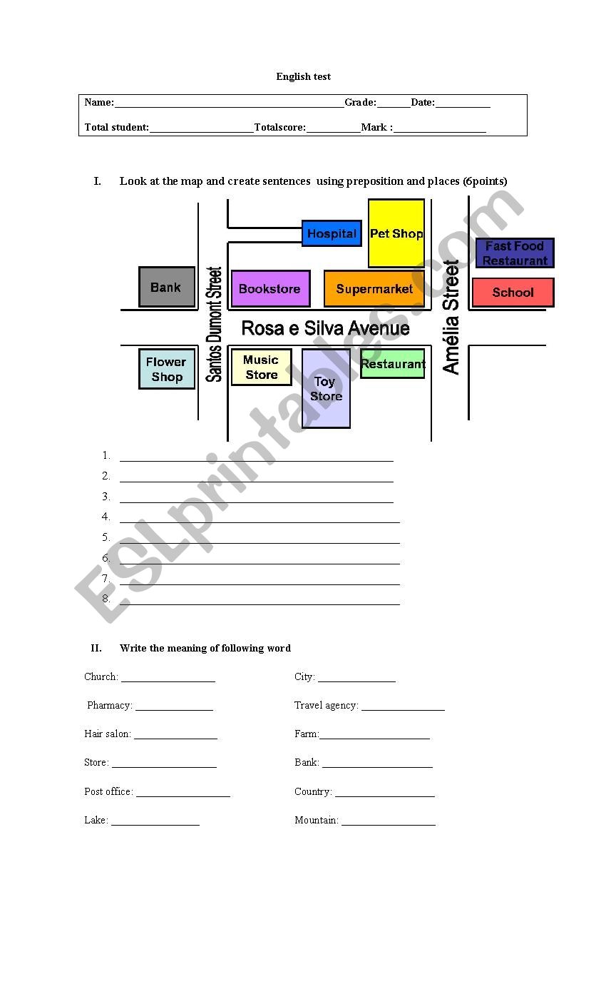 test places  worksheet