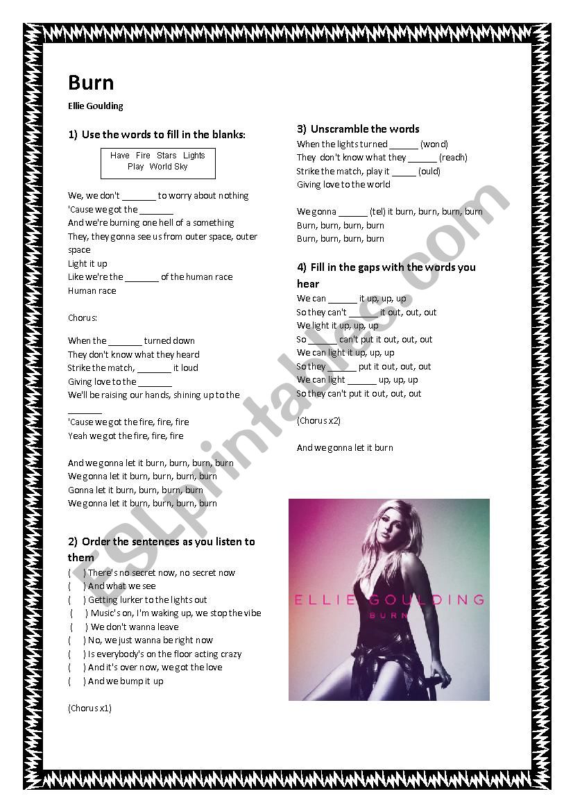 Ellie Goulding - Burn worksheet