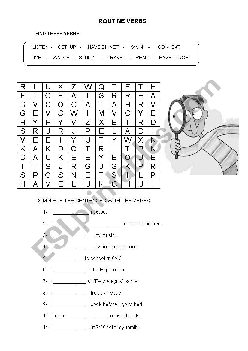 ROUTINE VERBS worksheet