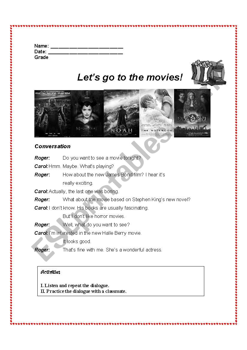 lets go to the cinema worksheet