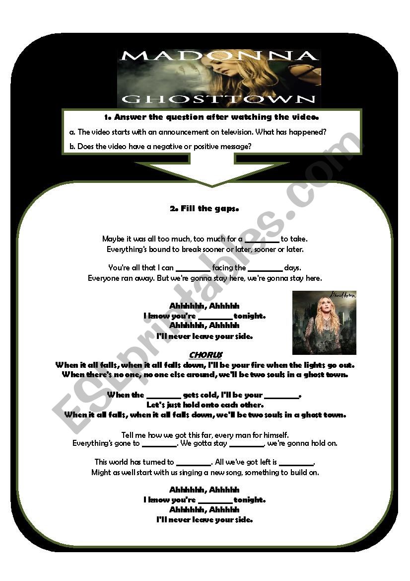 Ghosttown by Madonna worksheet