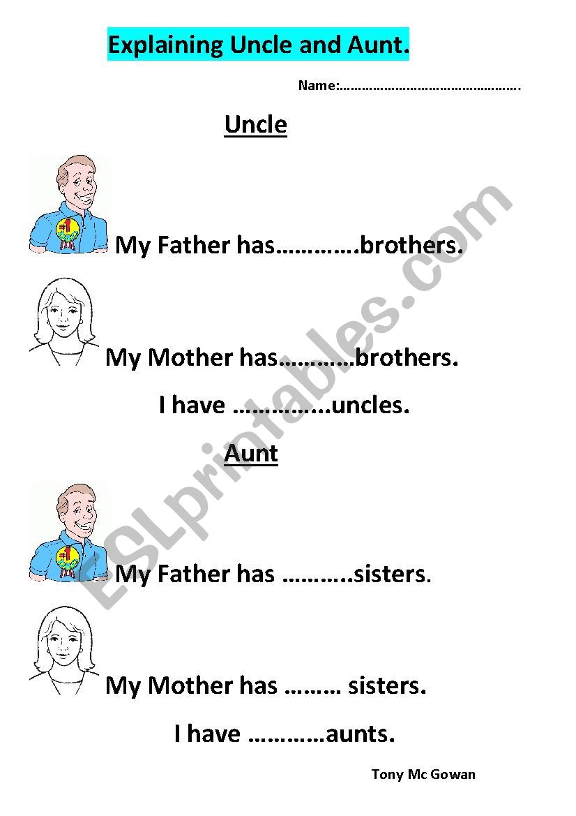 Explaining Uncle and Aunt. worksheet