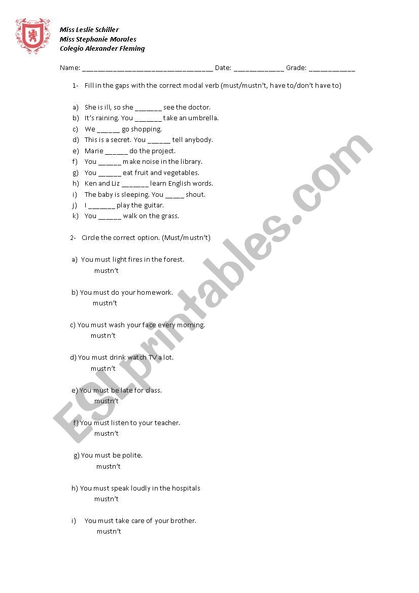 MODAL VERBS WORKSHEET worksheet