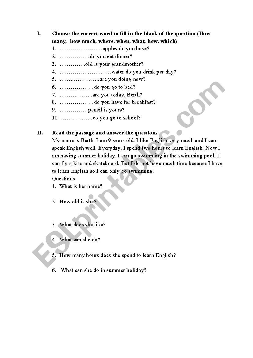 Wh question practice worksheet