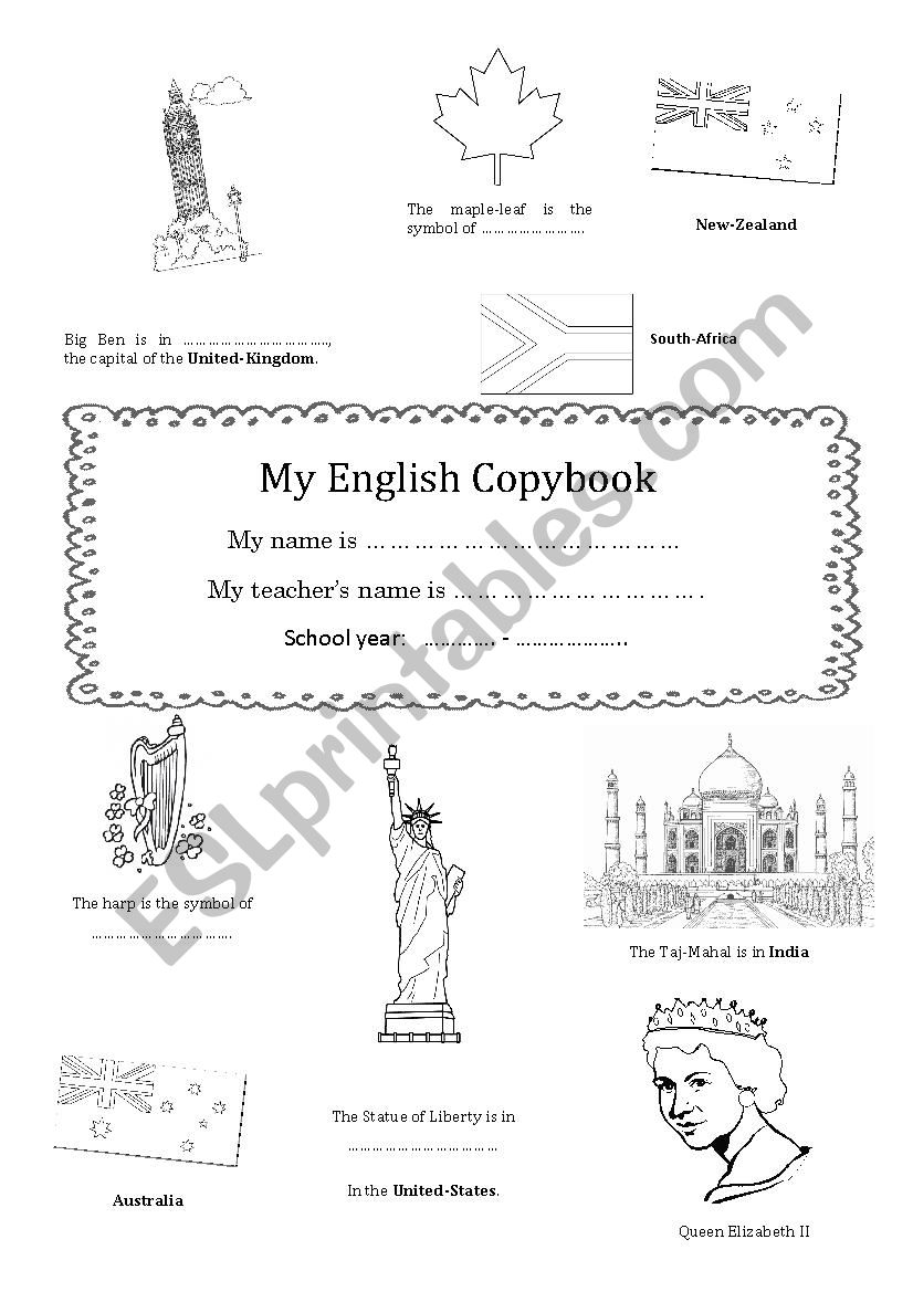 First page english copybook worksheet