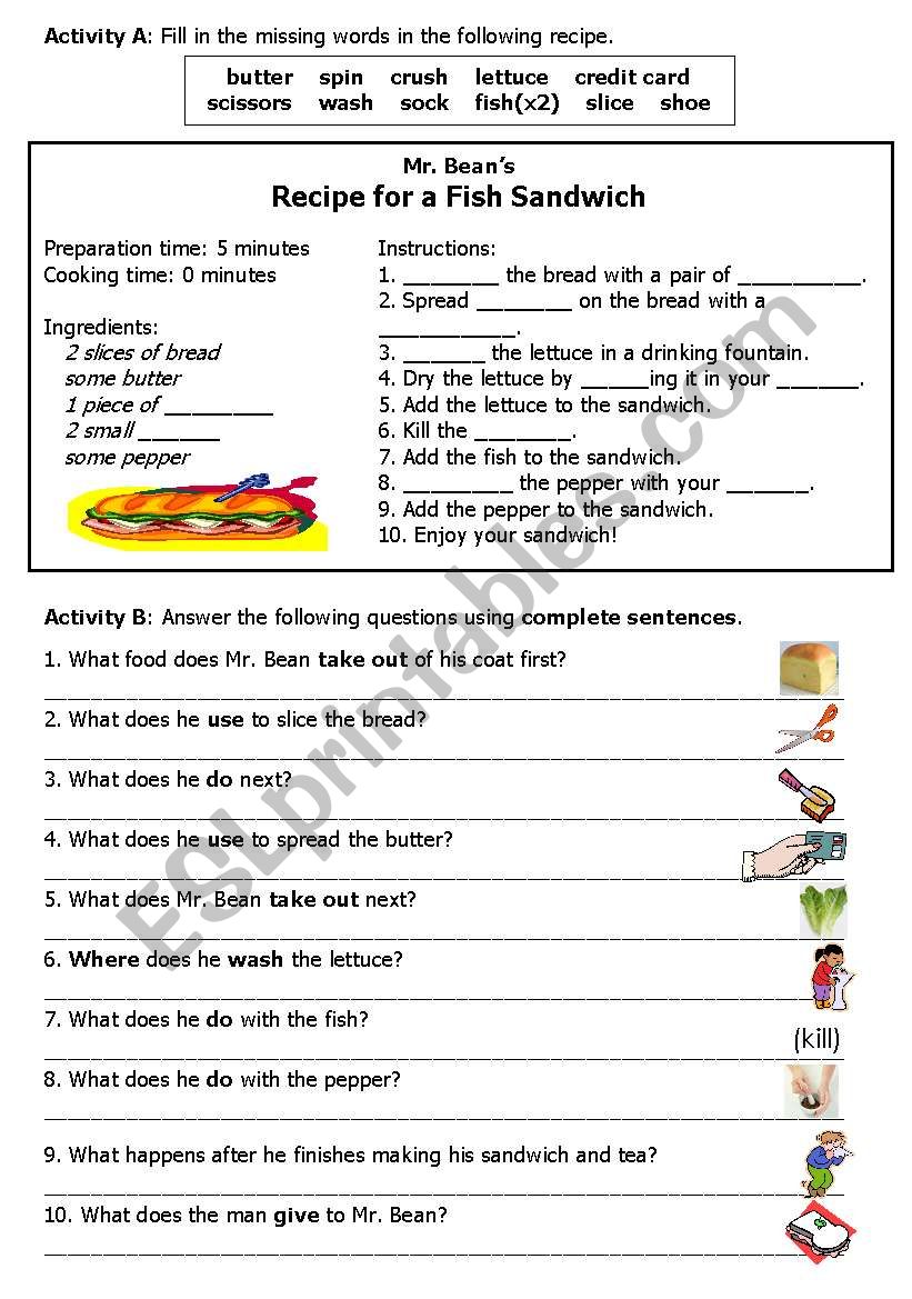 Mr. Bean Makes a Sandwich Worksheet B