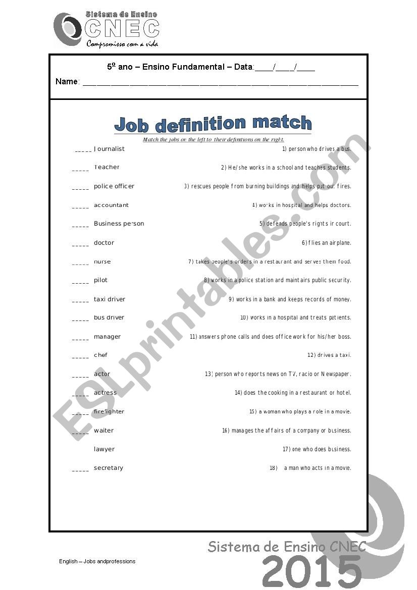 Jobs and Professions worksheet
