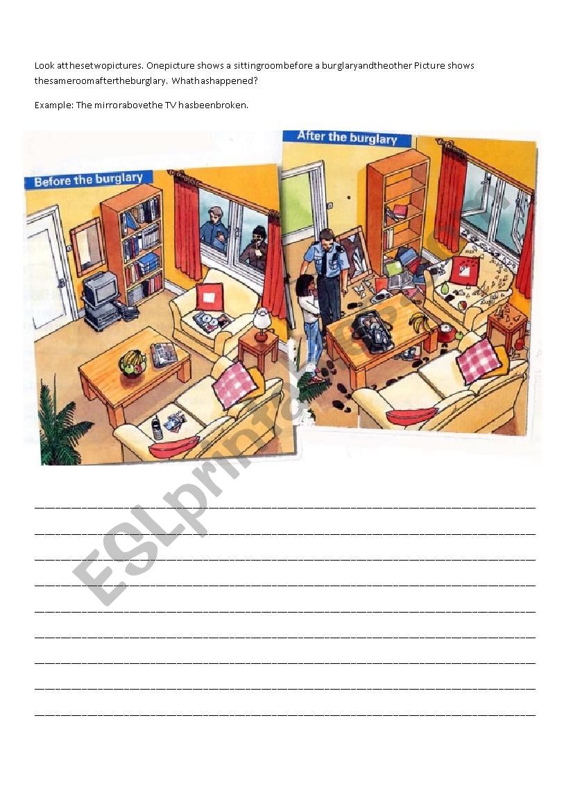 Passive Voice - burglary worksheet