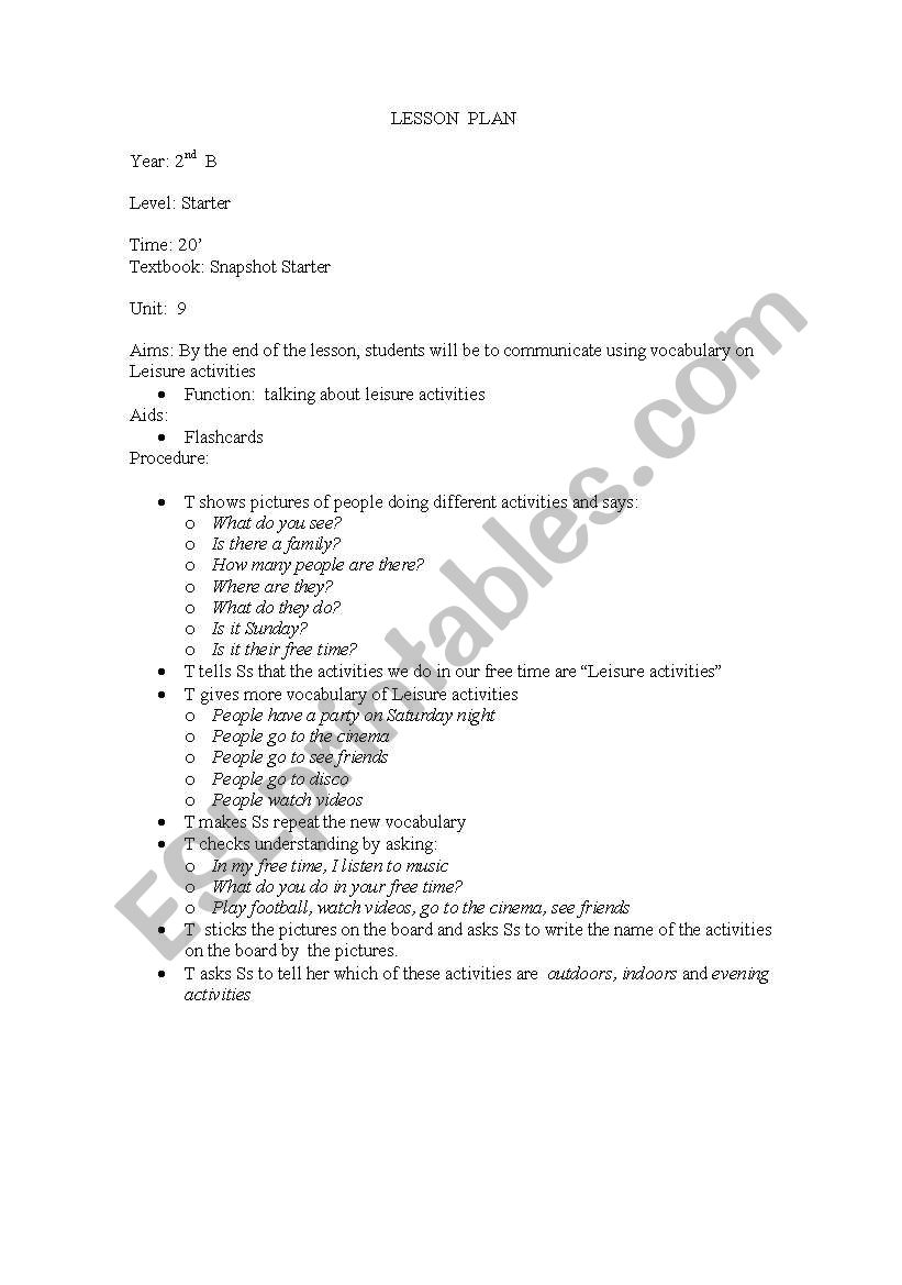 leisure activities worksheet