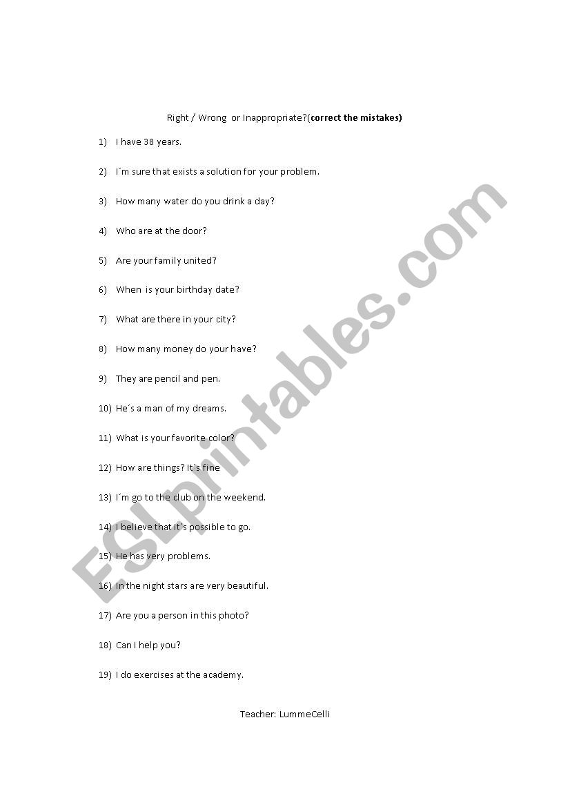 Leveling Test worksheet