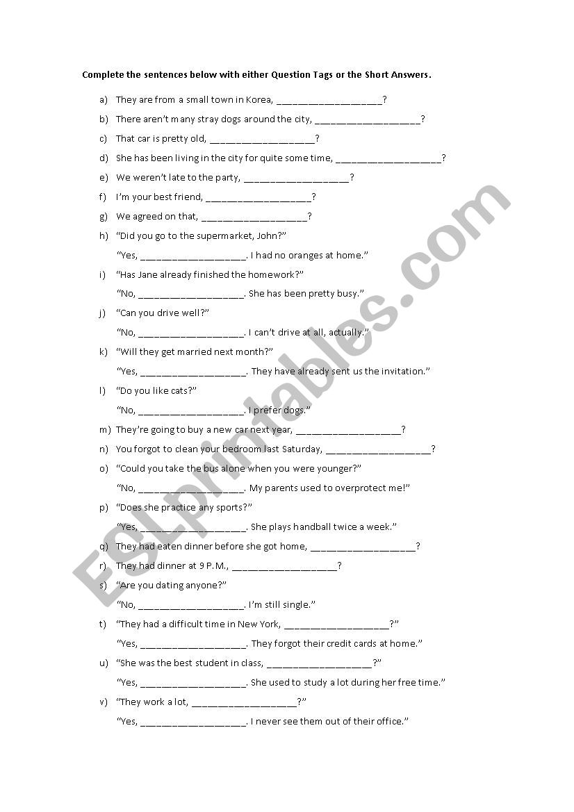 Question Tags and Short answers
