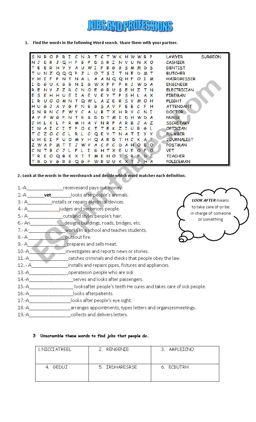 Jobs & Professions worksheet