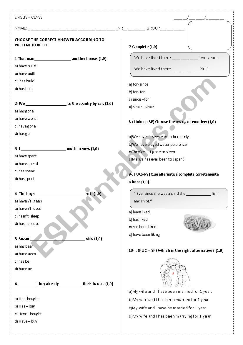 PRESENT PERFECT - MULTIPLE CHOICE