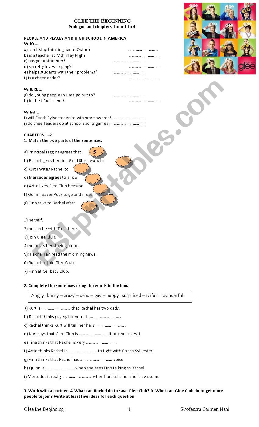 Glee The Beginning worksheet