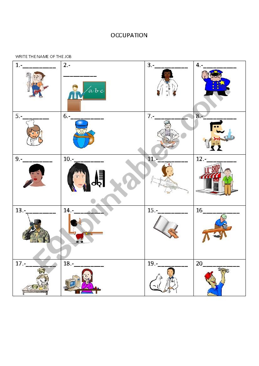 Occupations worksheet