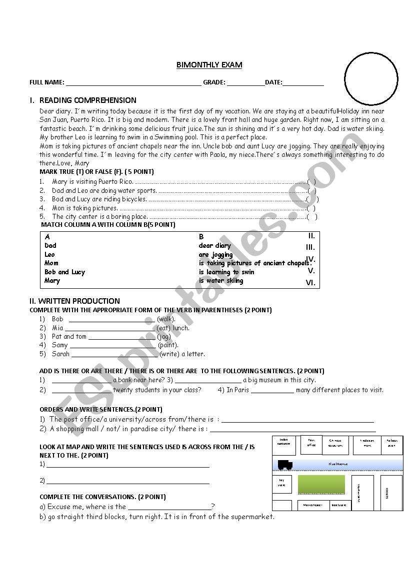 BIMONTHLY EXAM worksheet