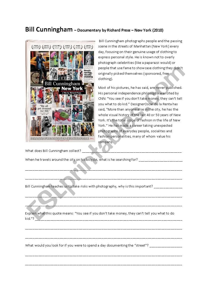 Bill Cunningham New York Worksheet
