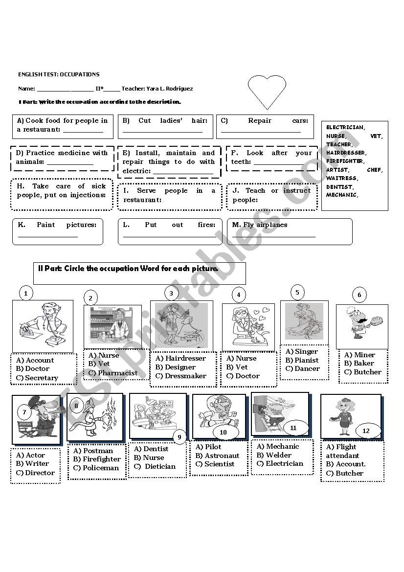 TEST: OCCUPATIONS  worksheet