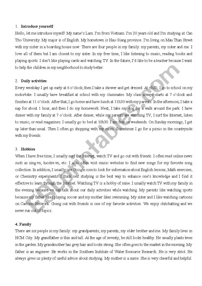 Speaking practice worksheet