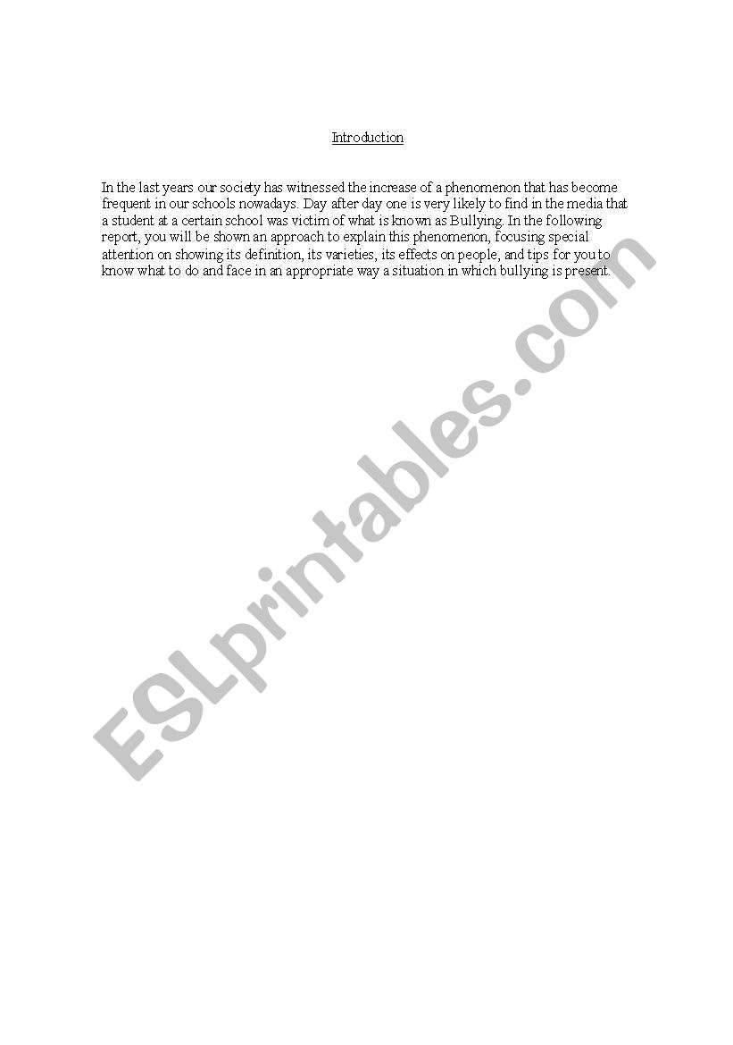 Bullying worksheet