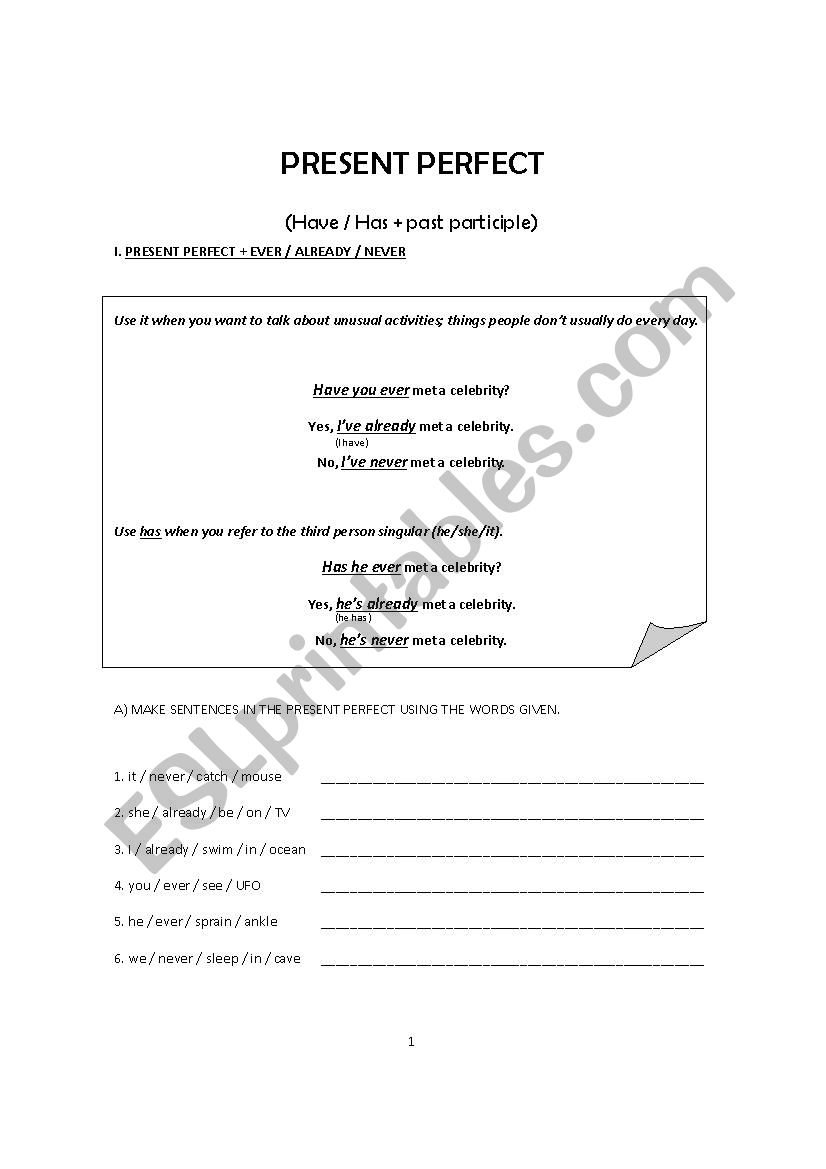 Present Perfect worksheet