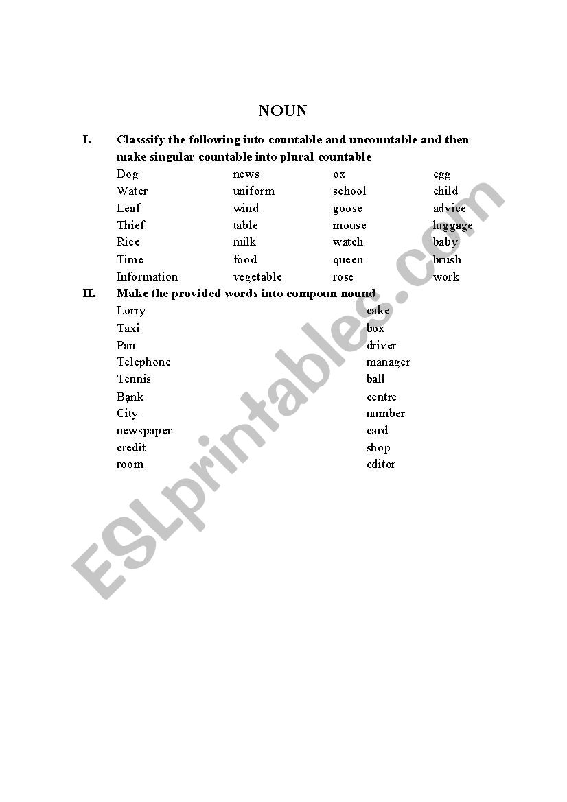 Noun worksheet