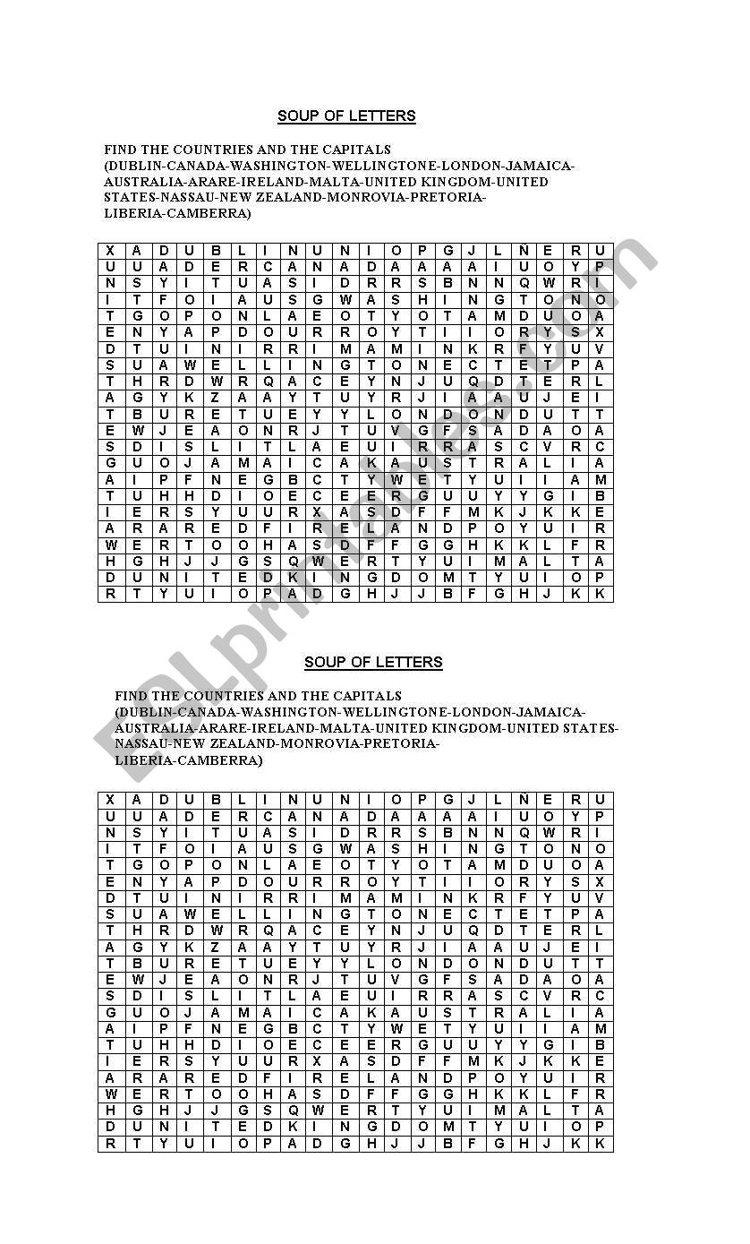 countries and capitals worksheet