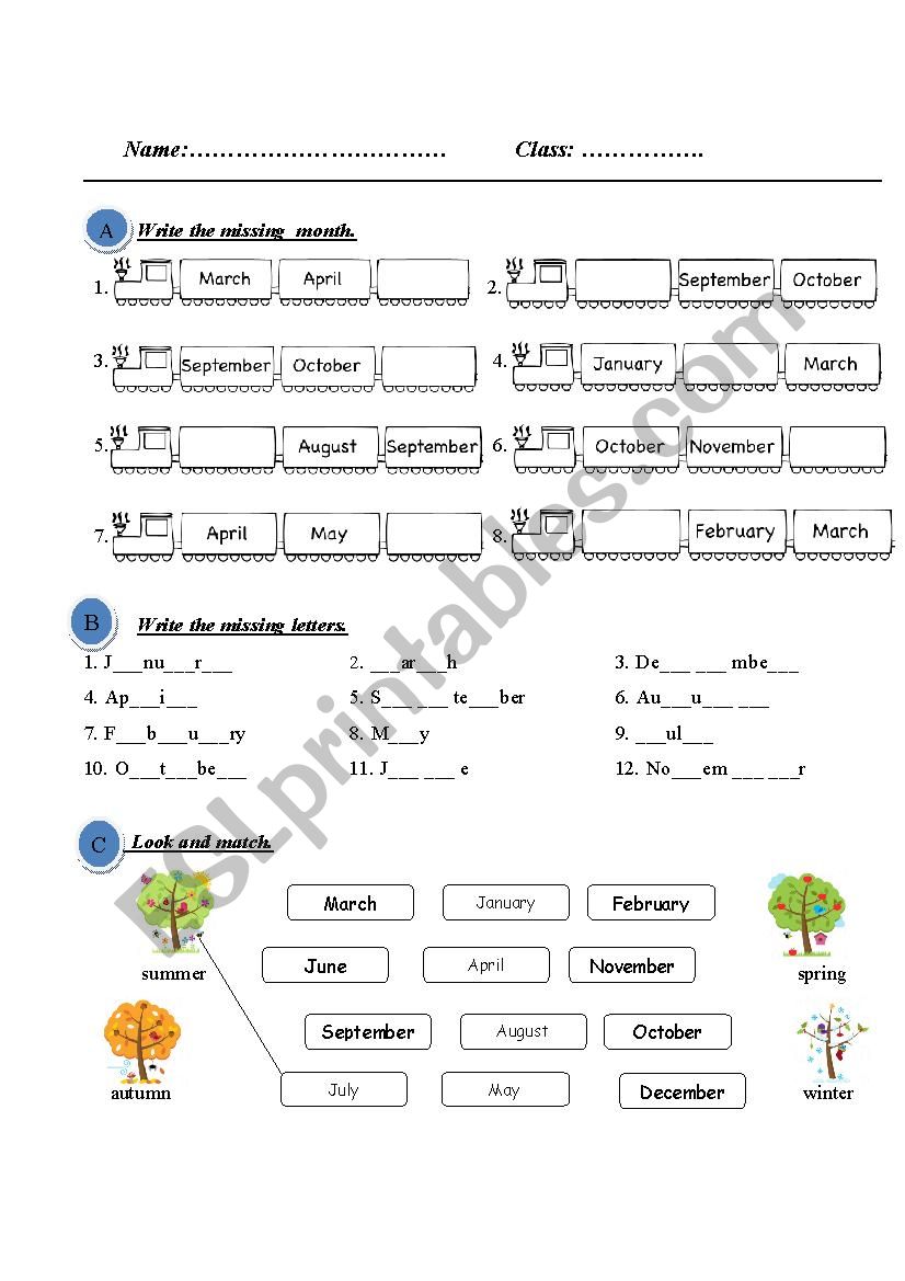 Months and season worksheet