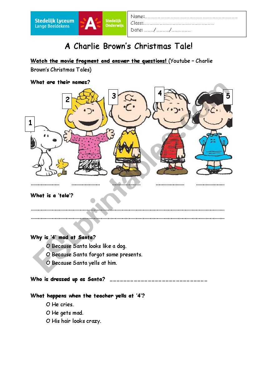 Charlie Browns christmas worksheet