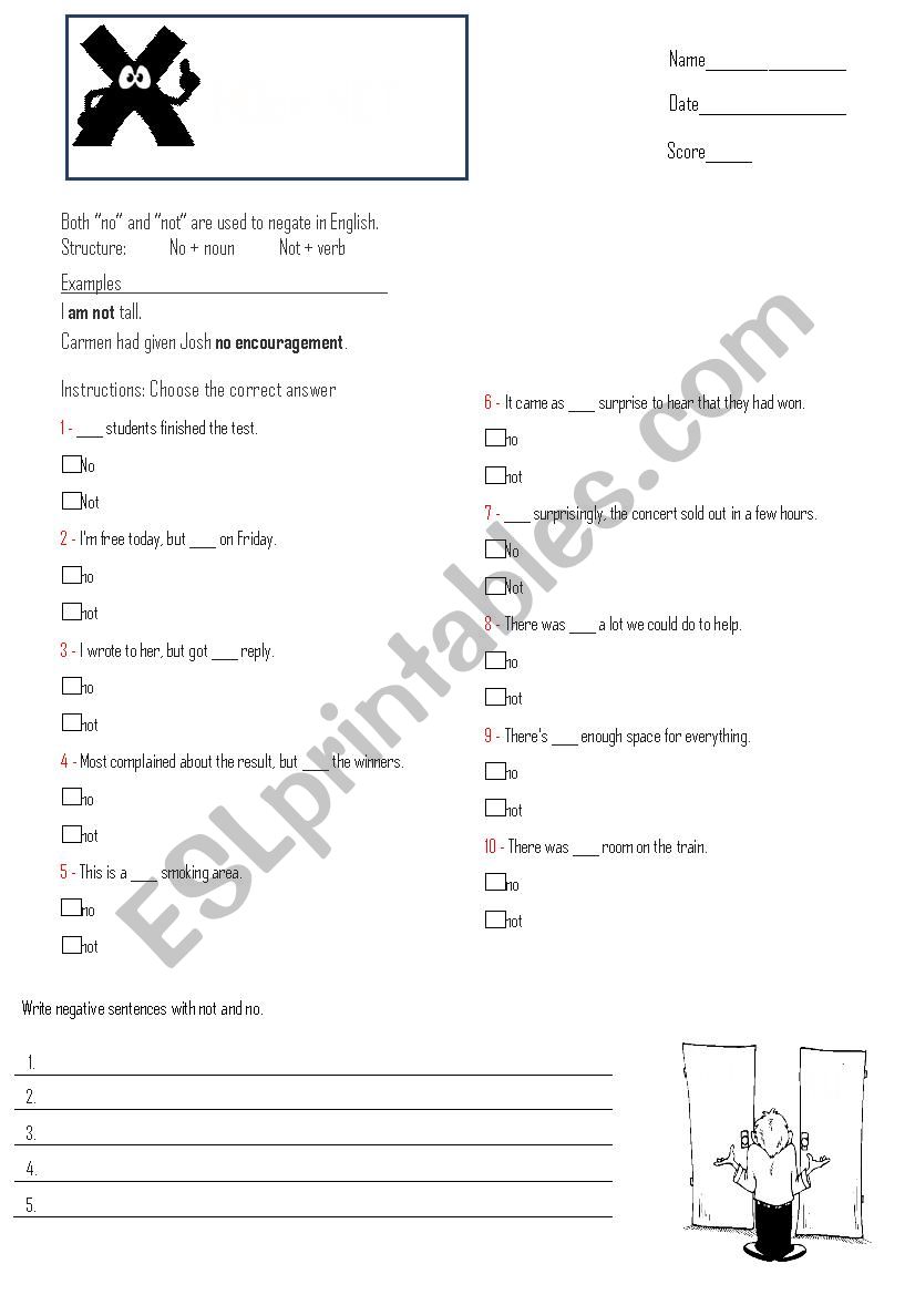 NO & NOT worksheet