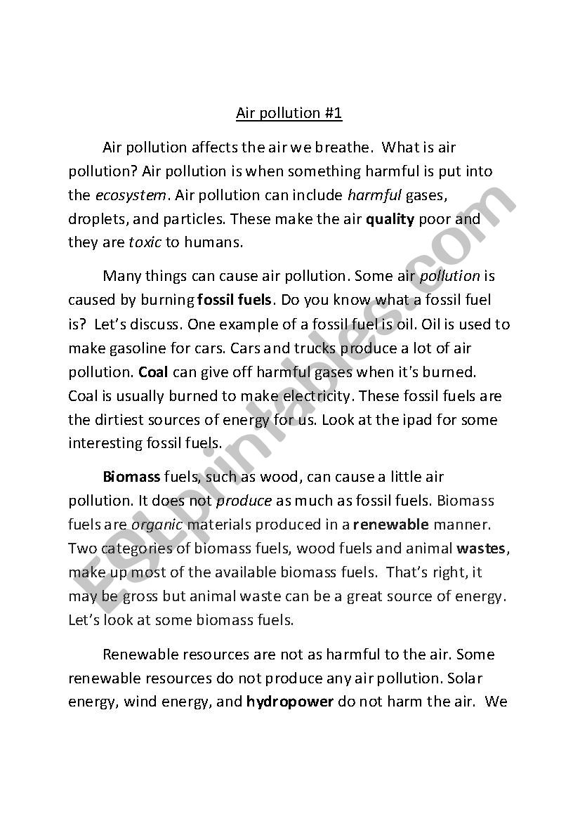 air Pollution 1 worksheet